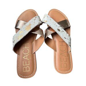 Beach By Matisse Womens Criss-Cross Cow Hair Sandals With Metallic Straps Size 7
